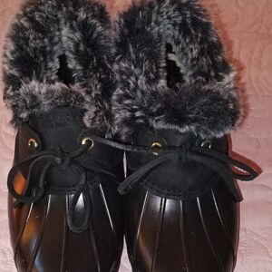 Sperry Black Shoes with Faux Fur Trim